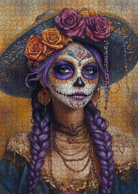 Sugar Skull Lady with Braided Hair Jigsaw Puzzle