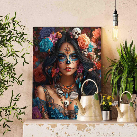 Sugar Skull Beauty with Roses Paint by Numbers