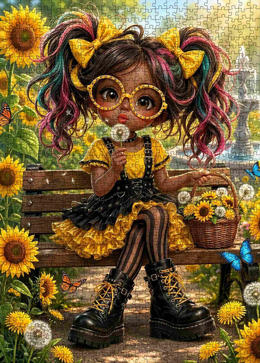 Whimsical Sunflower Fashion Girl Jigsaw Puzzle