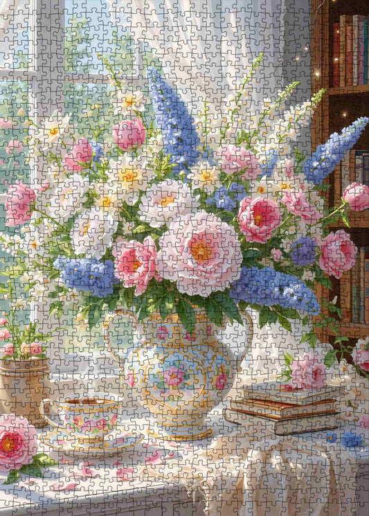 Sunlit Floral Teacup Arrangement Jigsaw Puzzle