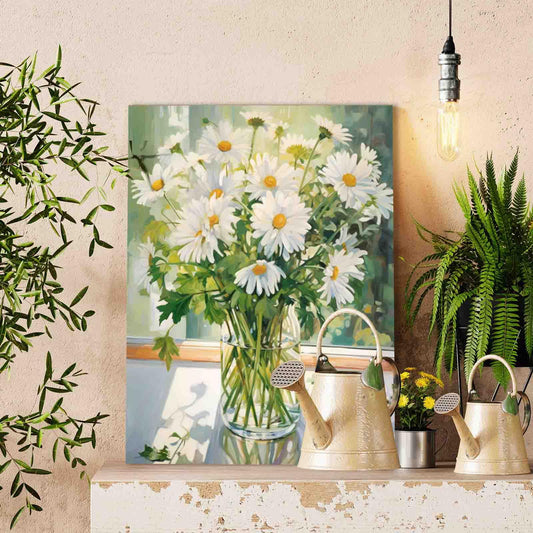 Sunlit Daisies in Glass Vase Paint by Numbers