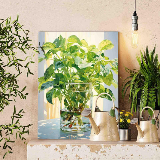 Sunlit Green Leaves in Glass Paint by Numbers