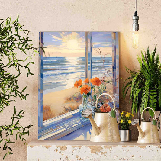 Sunrise Ocean View from Window Paint by Numbers