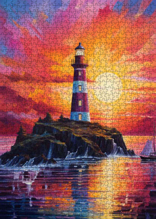 Sunset Lighthouse Coast Jigsaw Puzzle