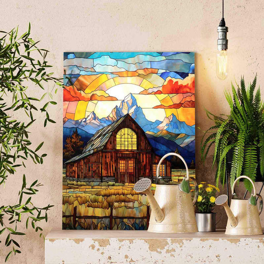 Sunset Barn Landscape Paint by Numbers