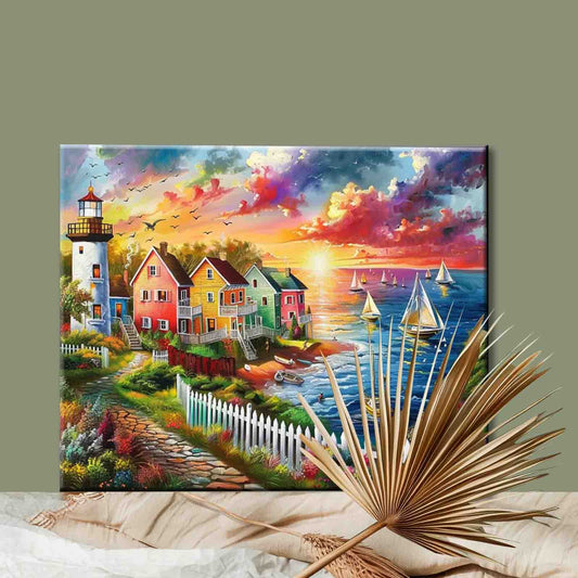 Sunset Lighthouse Coastline Paint by Numbers