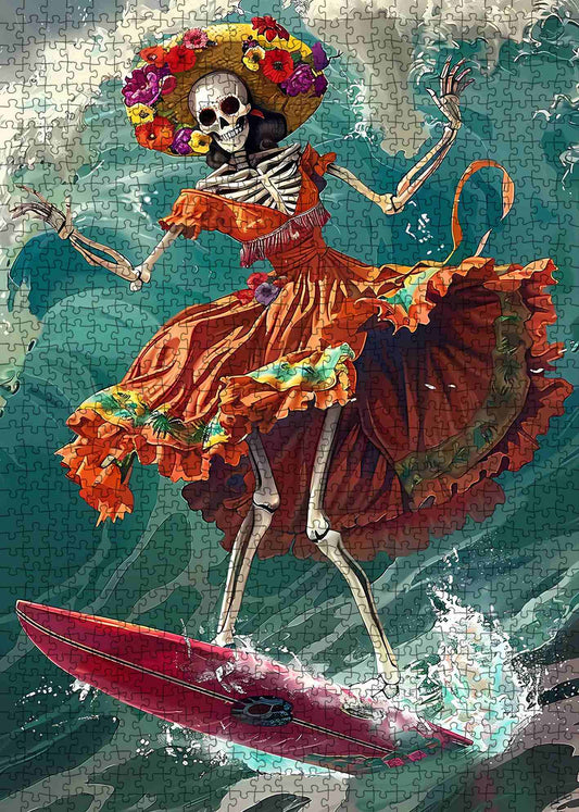Surfing Fiesta Skeleton Jigsaw Puzzle