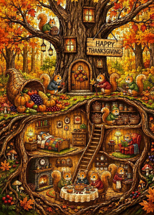 Thanksgiving Squirrel Treehouse Jigsaw Puzzle