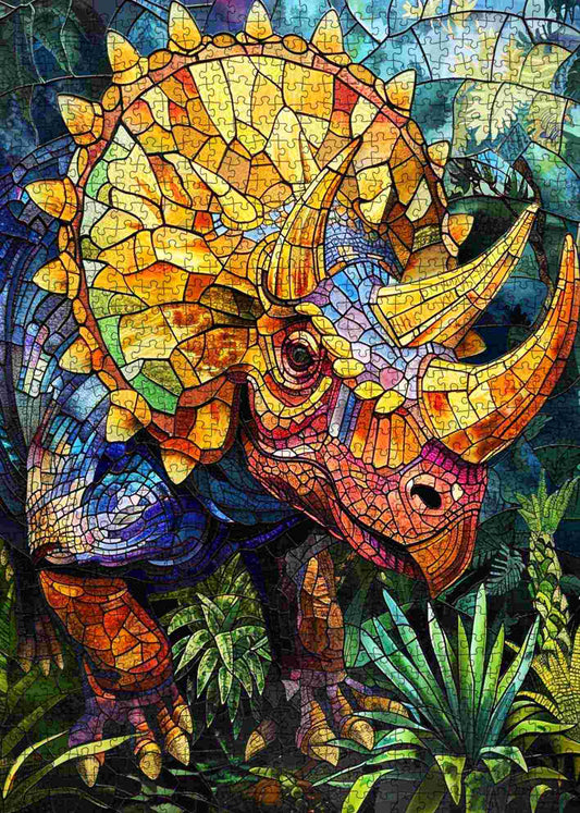 Triceratops Dinosaur Stained Glass Jigsaw Puzzles