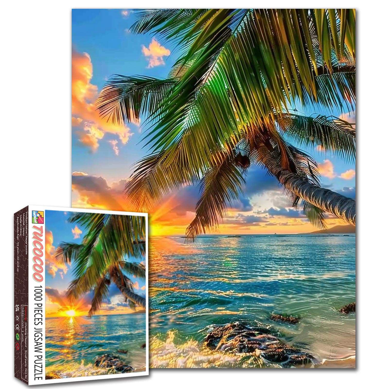 Tropical Palm Sunset Shore Jigsaw Puzzle – Tucocoo