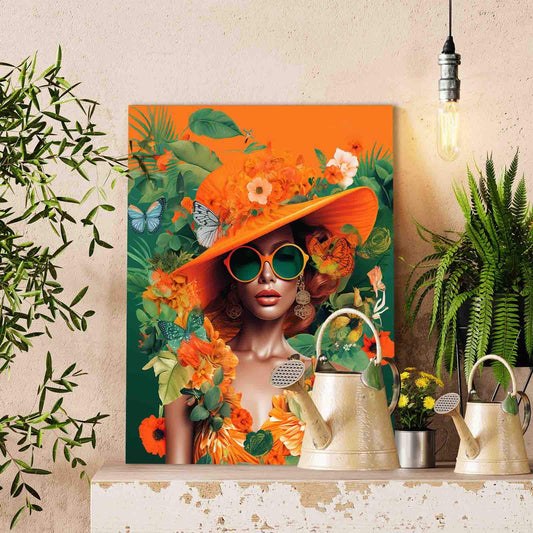 Tropical Woman in Orange Hat Paint by Numbers