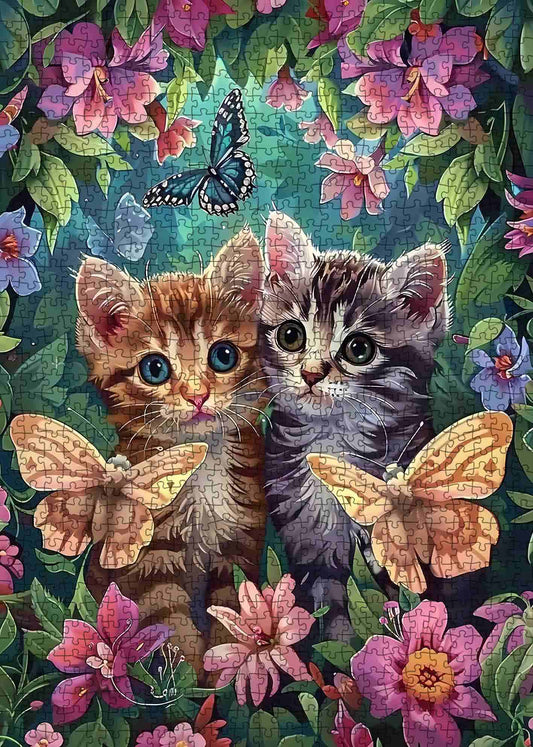 Two Kittens in a Garden of Flowers Jigsaw Puzzle
