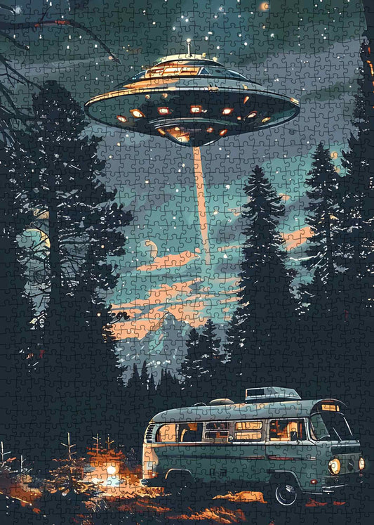UFO Night Encounter Forest Camper Jigsaw Puzzle