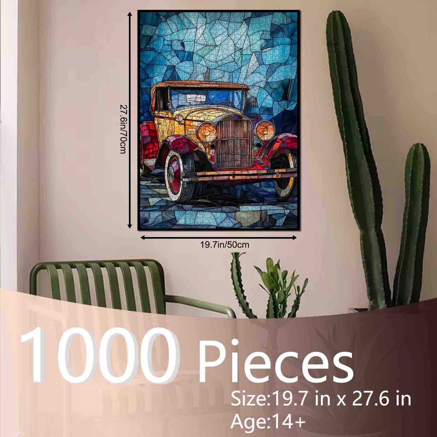 Vibrant Vintage Car in Stained Glass Style Jigsaw Puzzle