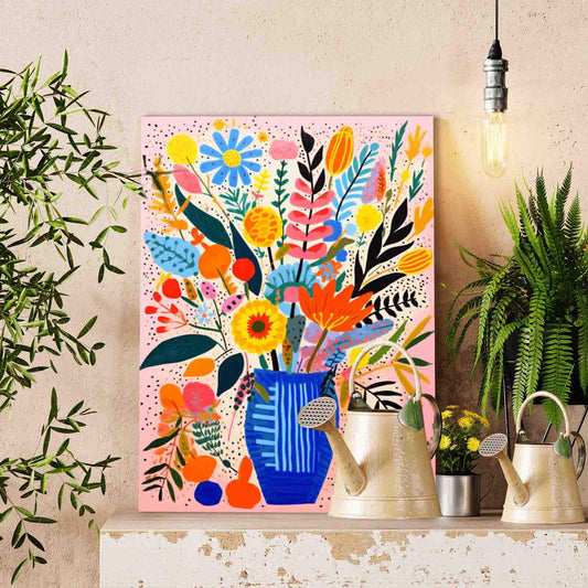 Vibrant Floral Bloom in Blue Vase Paint by Numbers