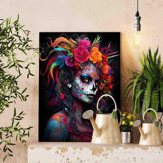 Vibrant Floral Skull Goddess Paint by Numbers