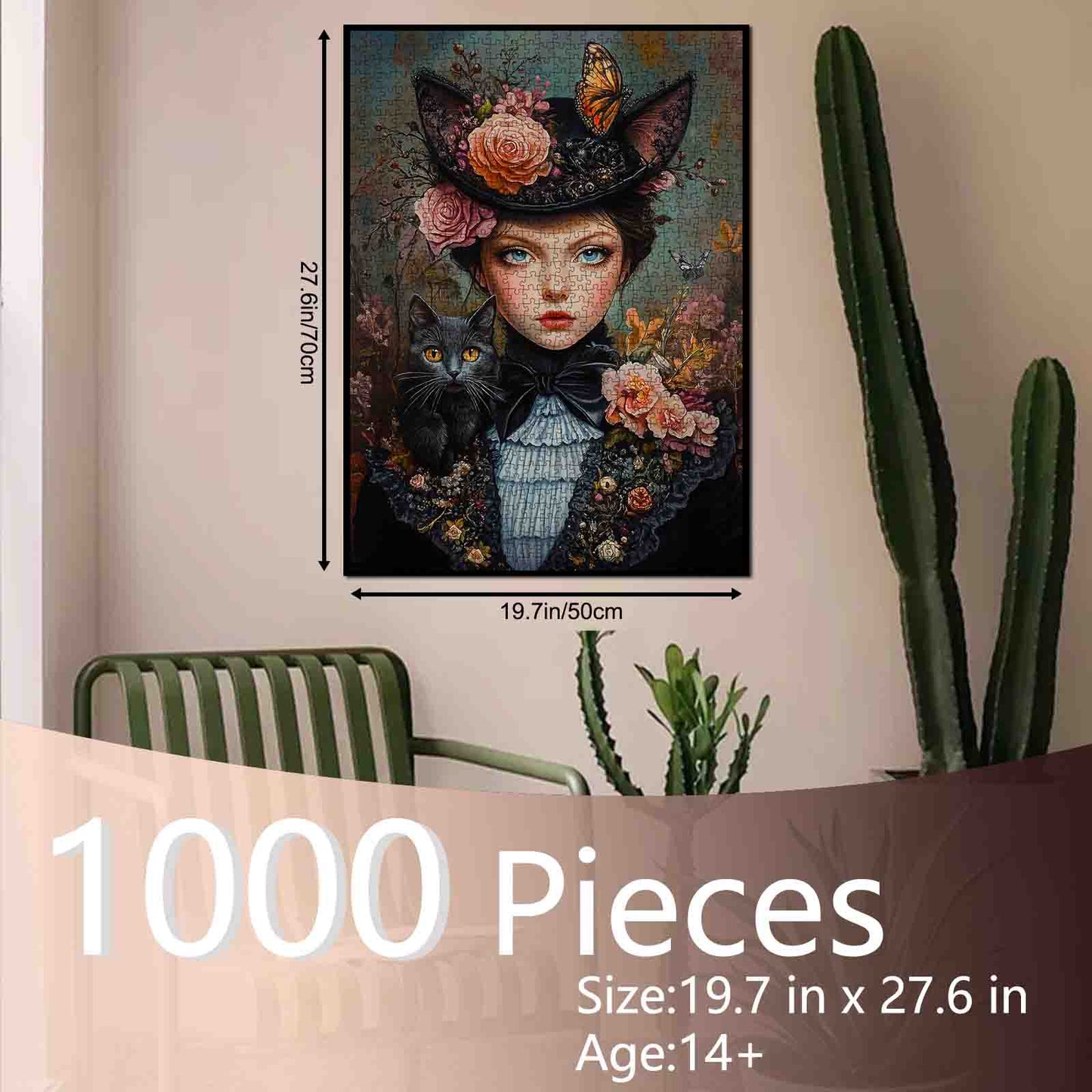 Victorian lady with cat and flowers Jigsaw Puzzle