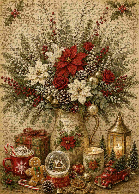Vintage Christmas Floral Arrangement Jigsaw Puzzle