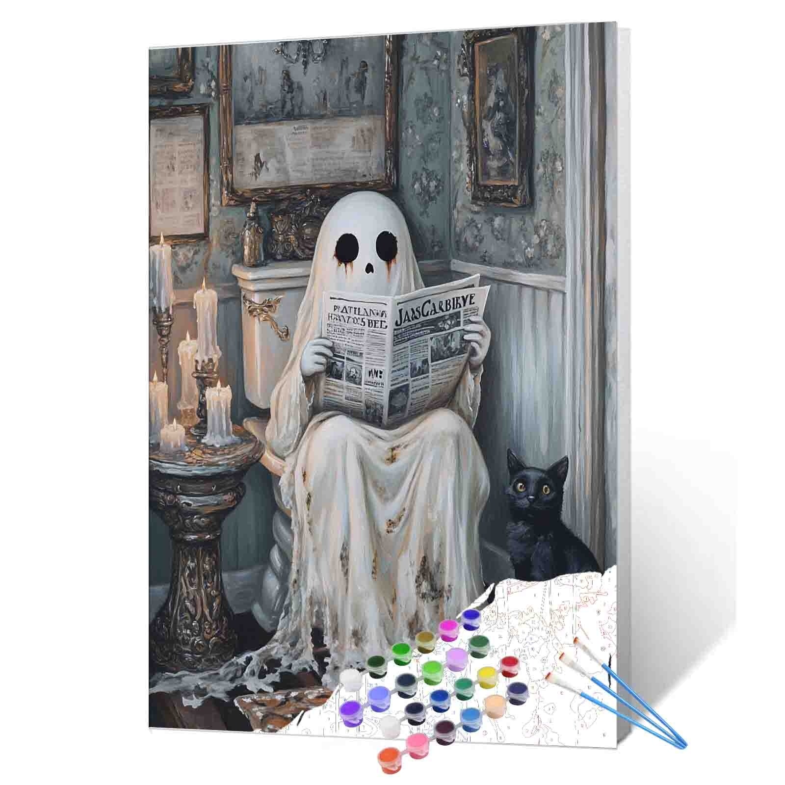 Vintage Bathroom Ghost with Black Cat Paint by Numbers – Tucocoo