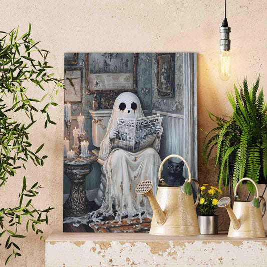 Vintage Bathroom Ghost with Black Cat Paint by Numbers