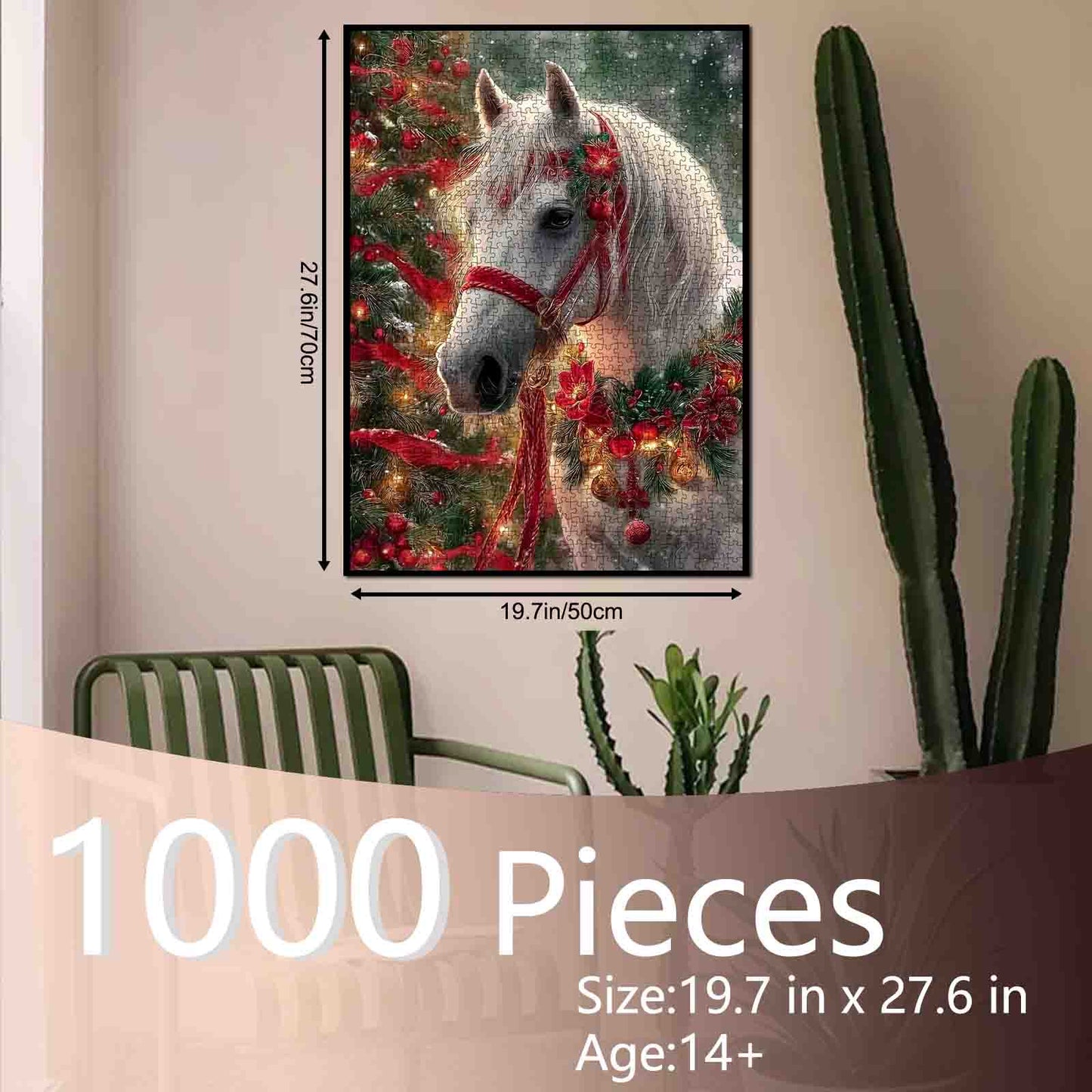 White Horse Christmas Garland Jigsaw Puzzle