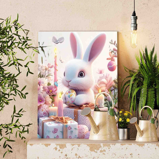 White Bunny with Easter Gifts Paint by Numbers