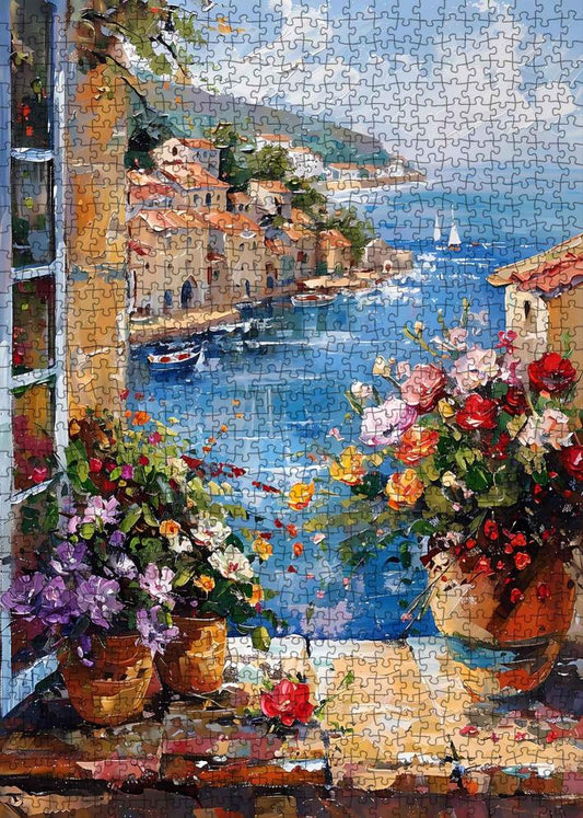 Window View Mediterranean Town Jigsaw Puzzle