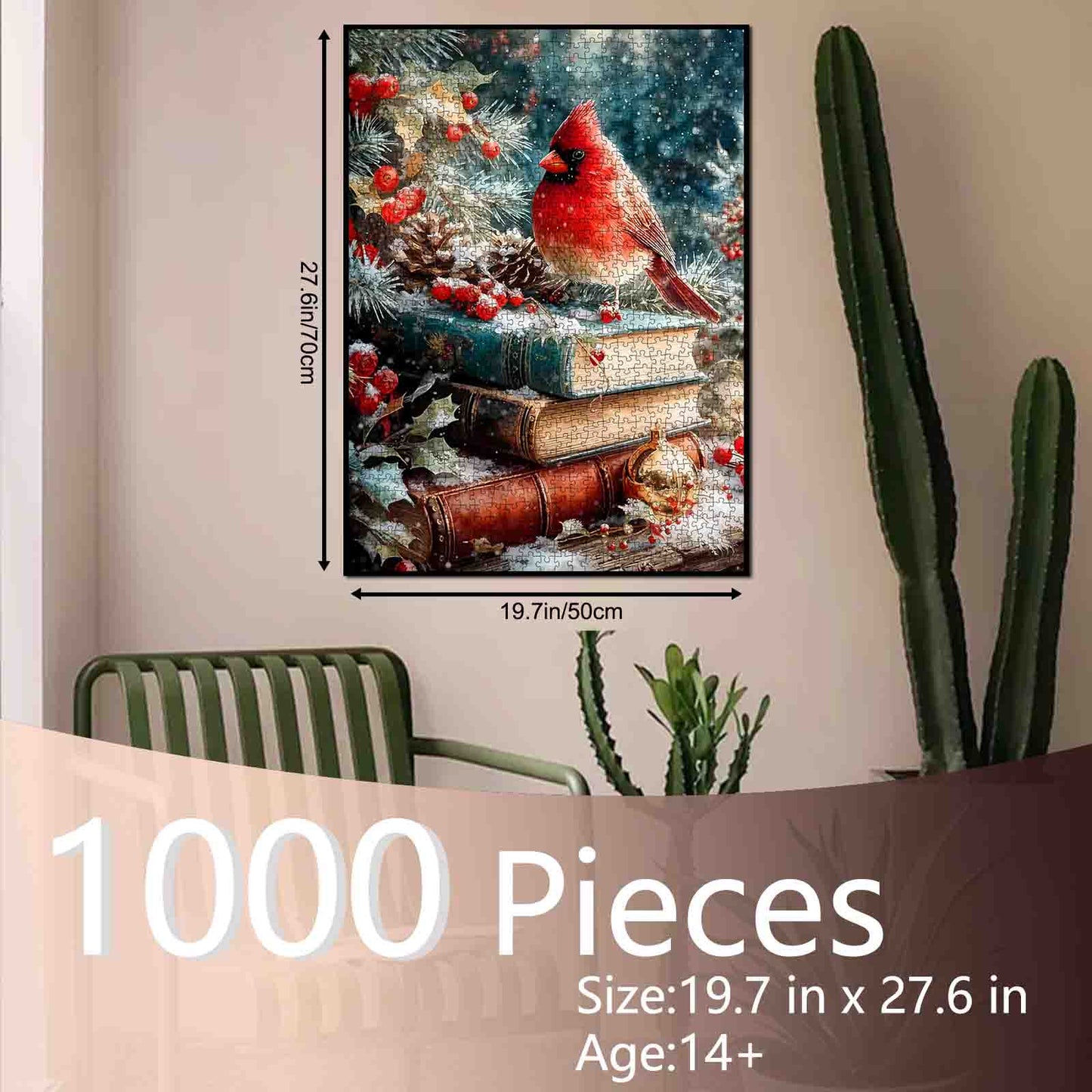 Winter Cardinal on Stacked Books Jigsaw Puzzle