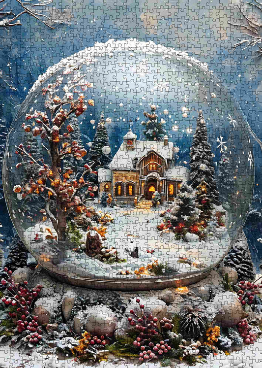 Winter Cottage Snow Globe Jigsaw Puzzle
