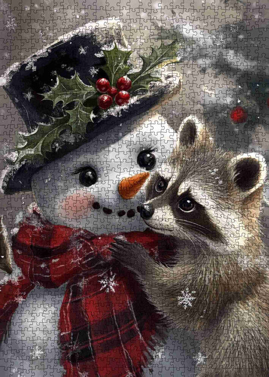 Winter Hug with Raccoon Jigsaw Puzzle