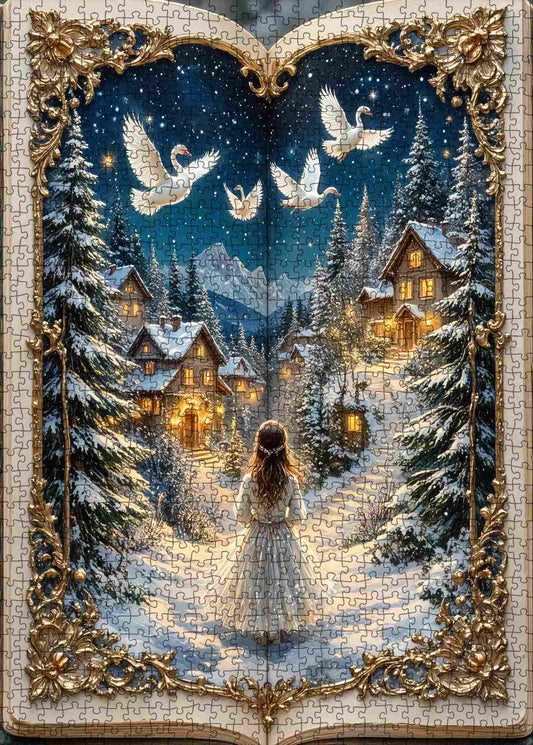 Winter Village Swan Night Storybook Jigsaw Puzzle