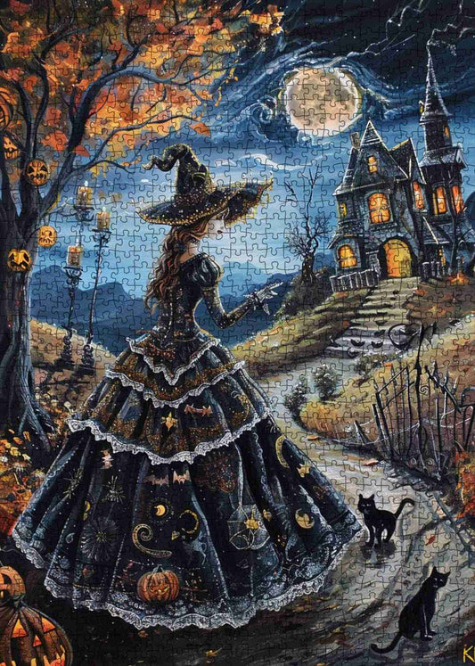Witch Moonlit Mansion Path Jigsaw Puzzle