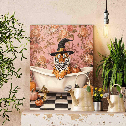 Witch Hat Tiger in Bathtub Paint by Numbers