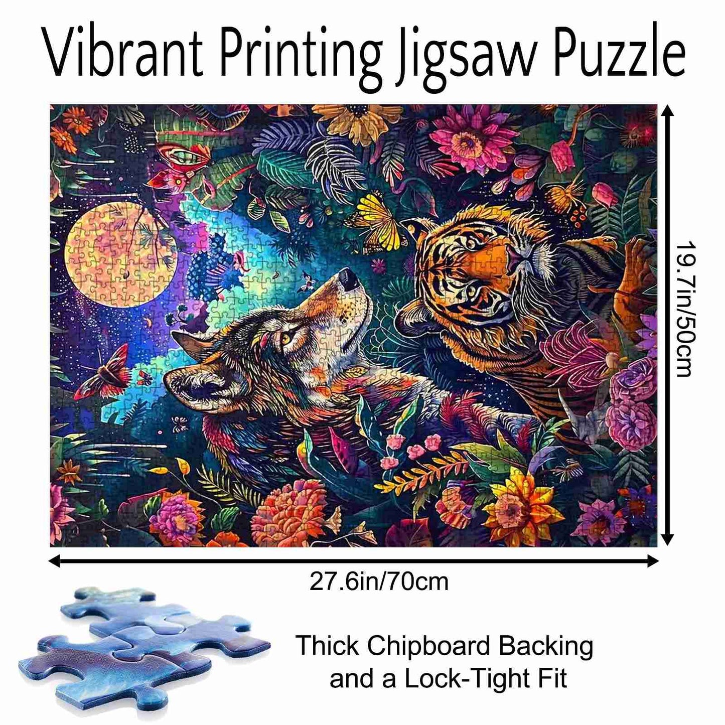 Wolf and Tiger in a Colorful Forest Jigsaw Puzzle