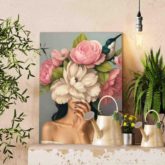 Woman with Peonies and Bird Paint by Numbers