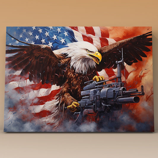 Bald Eagle with Machine Gun and Flag Paint by Numbers - Tucocoo