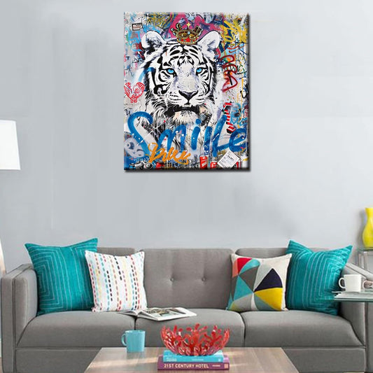 Banksy Abstract White Tiger Canvas Wall Art - Tucocoo