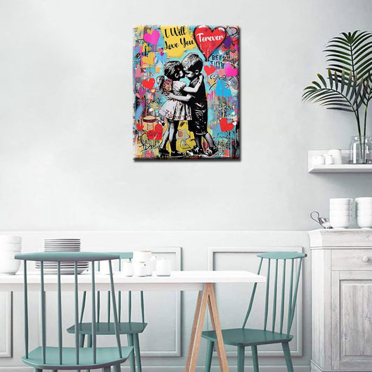 Banksy Little Boy and Girl Graffiti Canvas Wall Art - Tucocoo