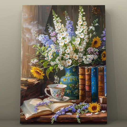 Books Flowers and Tea by the Window Paint by Numbers - Tucocoo