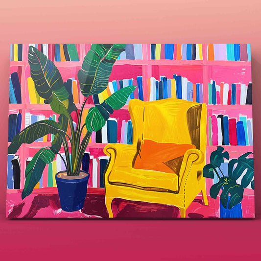 Bright Reading Nook with Yellow Chair Paint by Numbers - Tucocoo