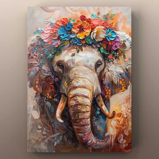 Elegant Elephant With Floral Crown Canvas Wall Art - Tucocoo