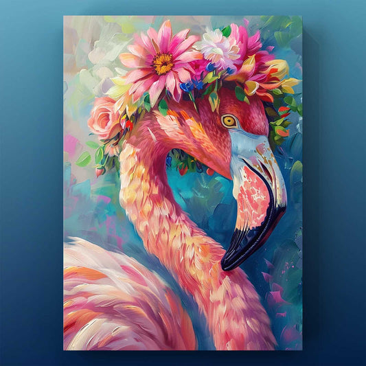 Flamingo With Floral Crown Canvas Wall Art - Tucocoo