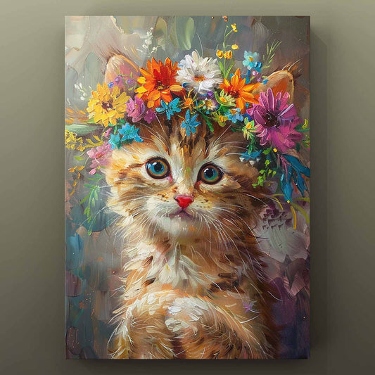 Floral Kitten Portrait Canvas Wall Art - Tucocoo