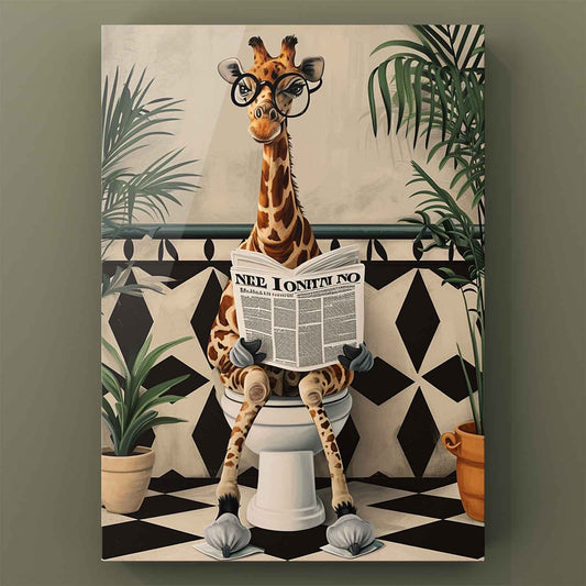 Giraffe on Toilet Canvas Wall Art - Tucocoo