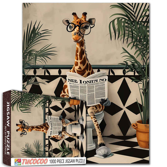 Giraffe Reading Newspaper on Toilet Jigsaw Puzzle - Tucocoo
