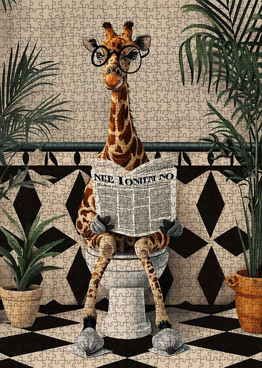 Giraffe Reading Newspaper on Toilet Jigsaw Puzzle - Tucocoo