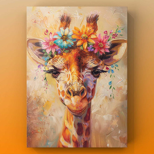 Giraffe With Floral Crown Canvas Wall Art - Tucocoo