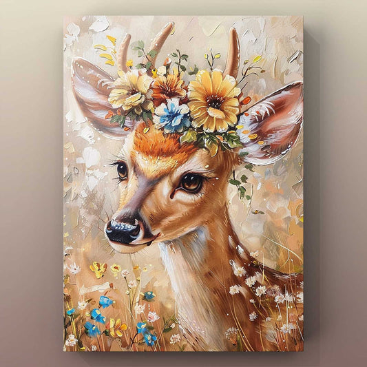 Graceful Deer with Floral Crown Canvas Wall Art - Tucocoo