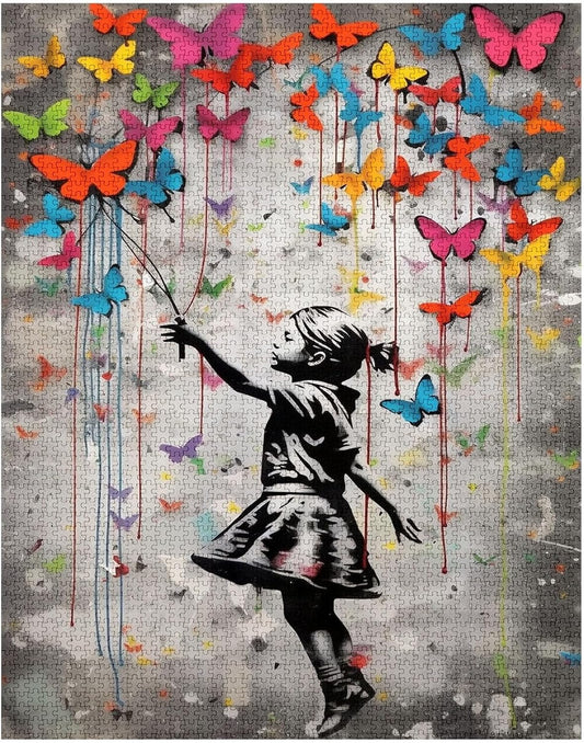 Little Girl with Butterfly Street Art Jigsaw Puzzles