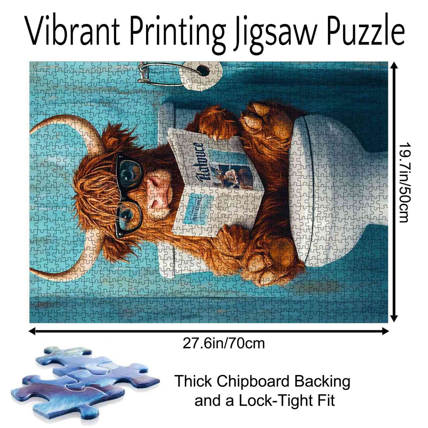 Highland Cow Reading Newspaper on Toilet Jigsaw Puzzle - Tucocoo